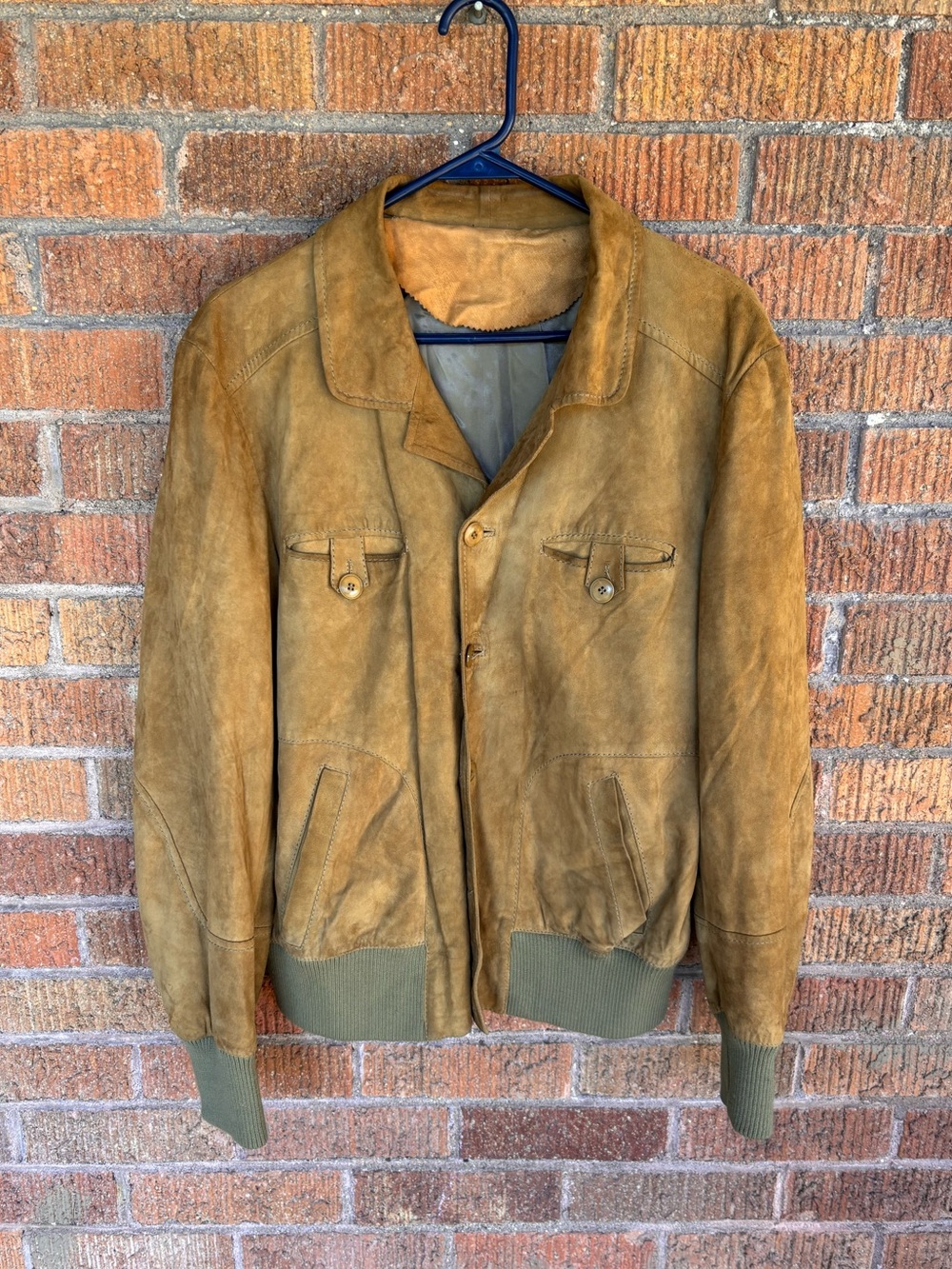 Vintage Camar Suede Leather Bomber Jacket Men’s 50 L Tan Button Up